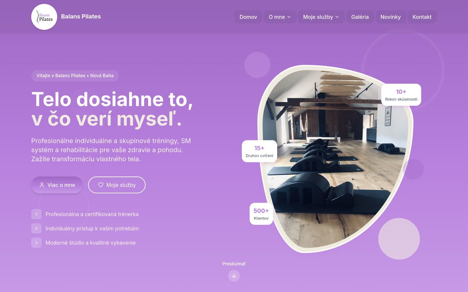 Ukážka webu Balans Pilates