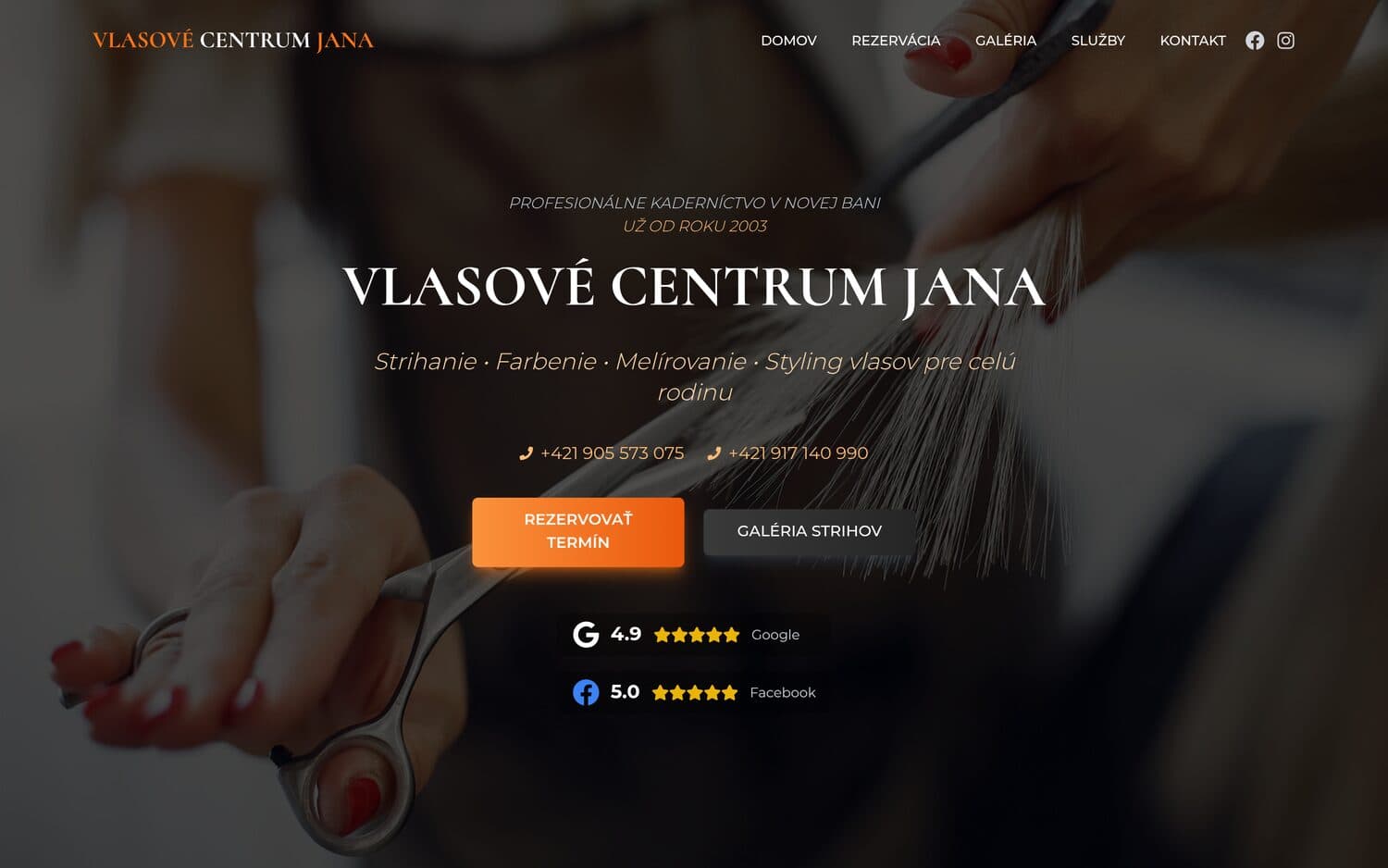 Ukážka webu Vlasové centrum Jana