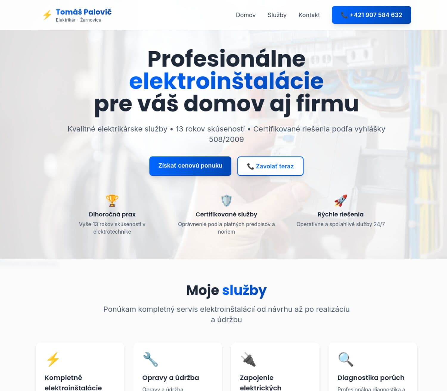 Ukážka webu Elektroinštalácie Palovič